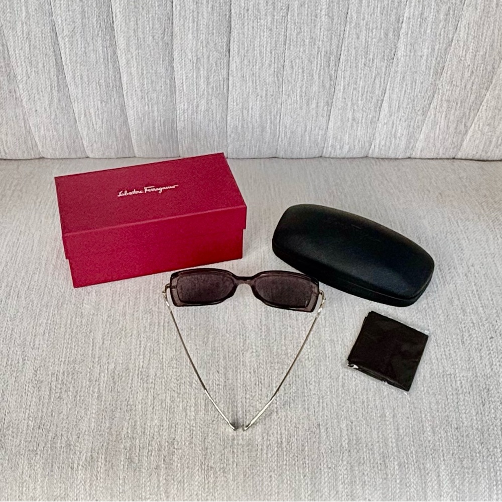Salvatore Ferragamo grey frame, gold arm Rectangular Sunglasses